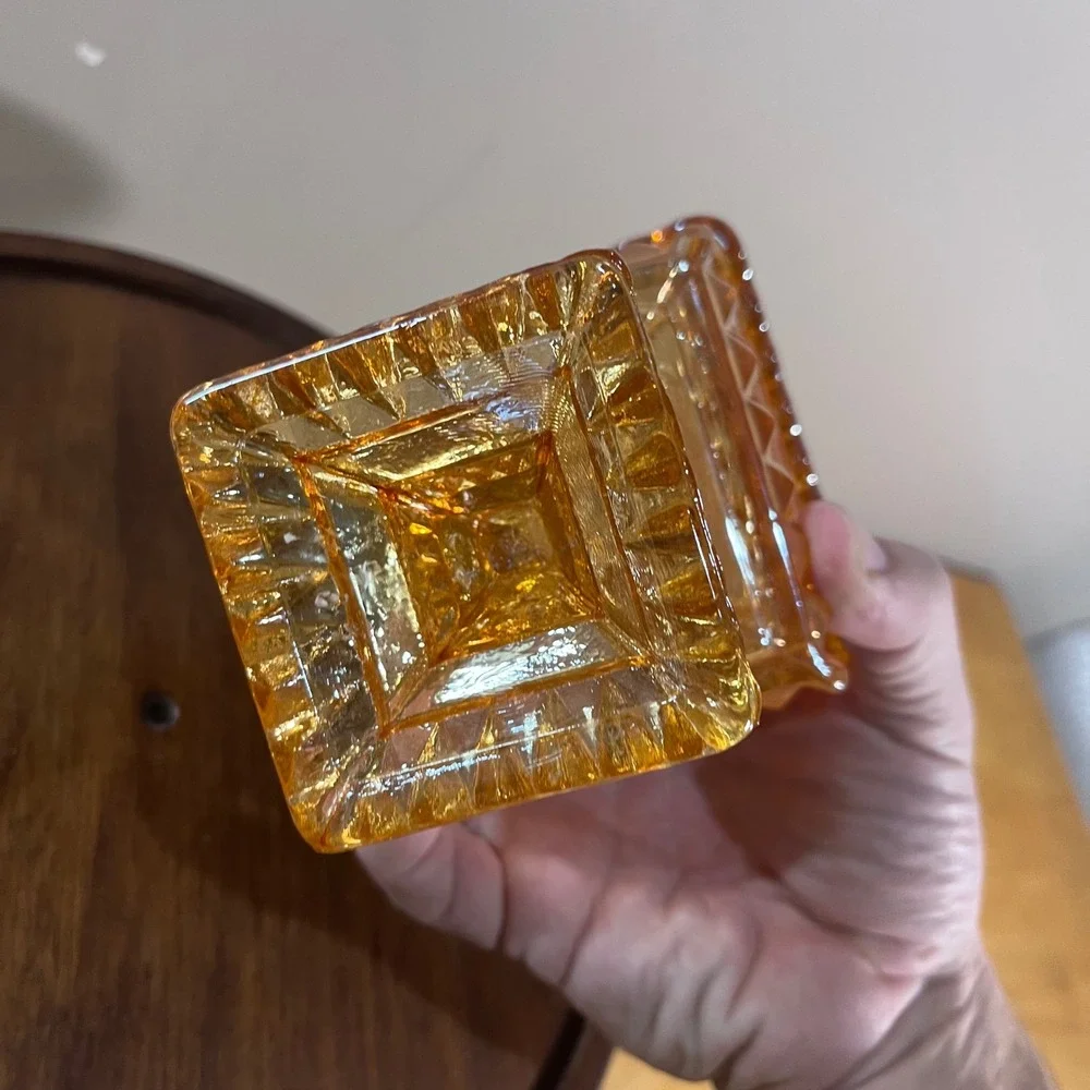 Vtg Westmoreland Marigold Carnival Glass Wedding Cake Box Footed Candy Dish Lid